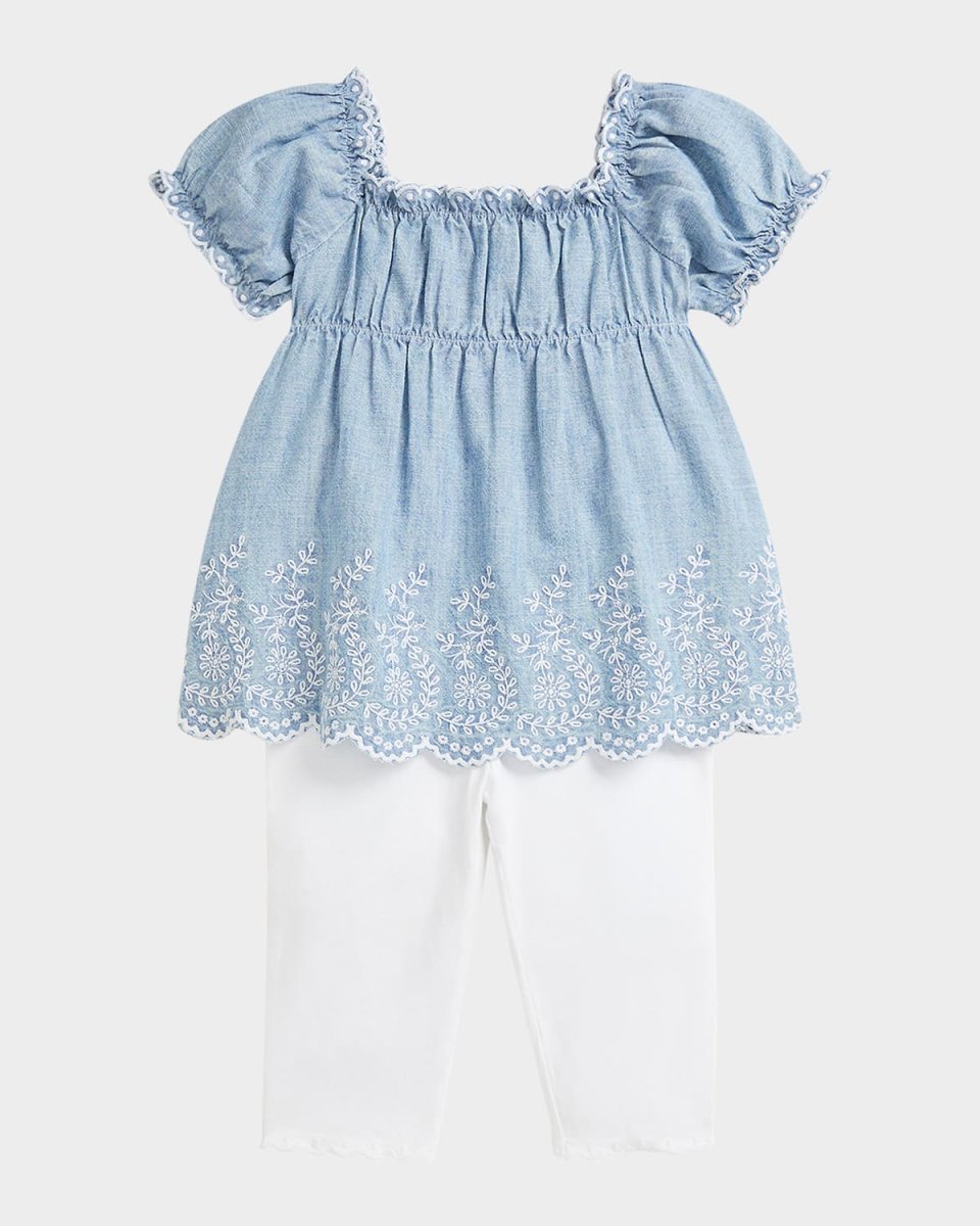 Girl's Chambray Leggings Set, Size 3M-24